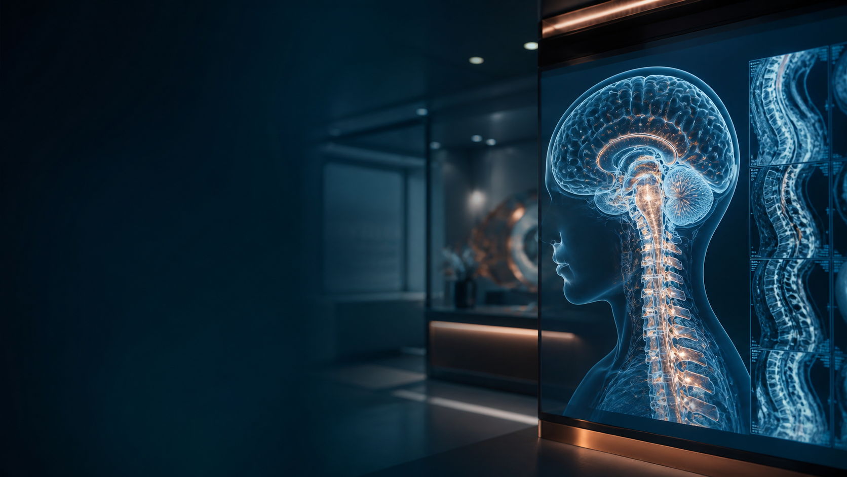 Holographic brain and spine imaging display in a premium neurosurgery consultation room in Guwahati